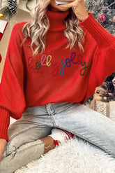 festive red tinsel graphic high neck sweater